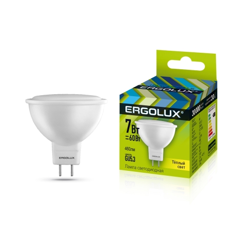 Лампа светодиодная GU5.3 220В  7 Вт MR16 3000К теплая, матовая ERGOLUX