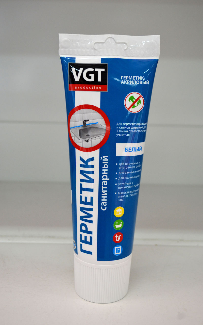 Герметик VGT акриловый санитарный (350гр) белый (тюбик) 