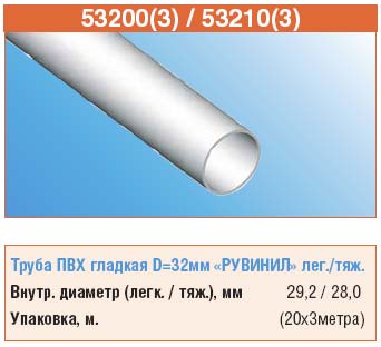 Труба жёсткая гладкая ПВХ  32мм (3м) Россия