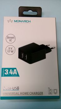 Зарядное устройство сетевое USB 2 порта 5V-3.4A  MONARCH 
