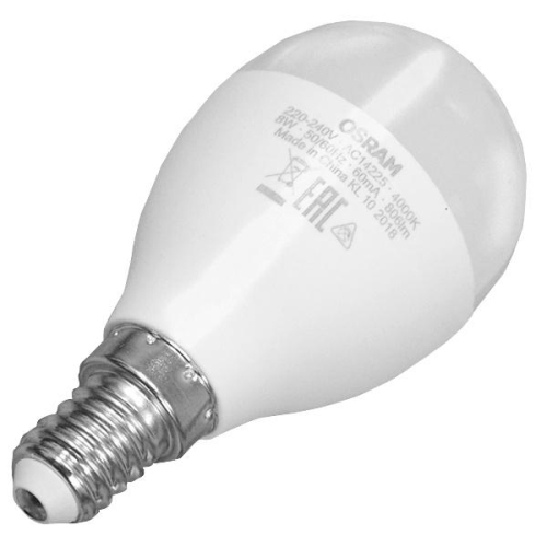 Лампа светодиодная шар Е14  8 Вт 220В 3000K теплая, матовая OSRAM 806