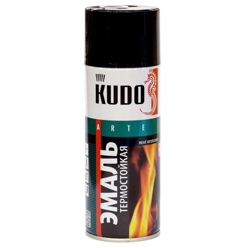 Краска аэрозольная эмаль спрей KU-5002 Чёрная термостойкая 520 мл. KUDO