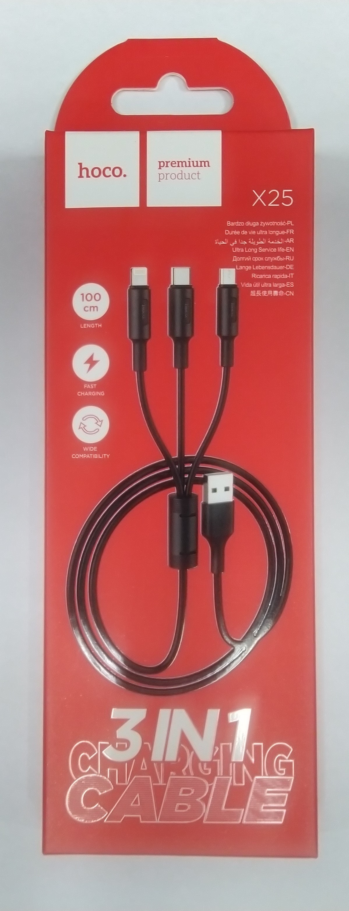 Шнур удлинитель USB 2,0 - 3 в 1 lightning/micro/TYPE-C USB (1,0м) X25