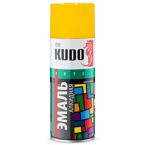 Краска аэрозольная эмаль спрей KU-1013 Жёлтая 520 мл. KUDO
