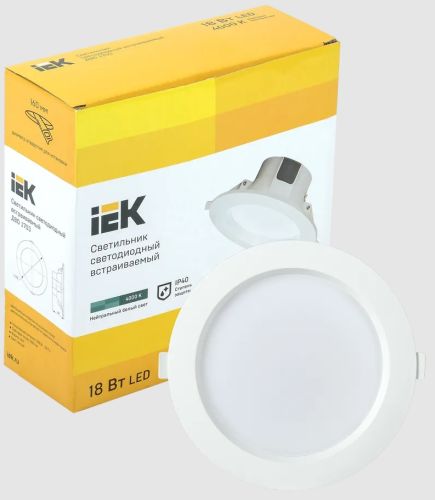 Светильник светодиодный встраиваемый LED ДВО 1703 белый круг 18Вт 4000K IP40 IEK