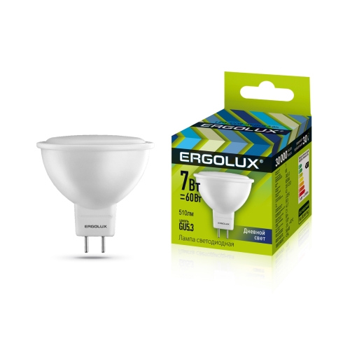 Лампа светодиодная GU5.3 220В  7 Вт MR16 6500К дневная, матовая ERGOLUX 