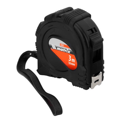 Рулетка  3 м х 16 мм, Black, обрезиненный корпус Matrix 31013