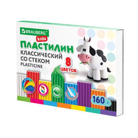 Пластилин BRAUBERG KIDS , 8 цветов, 160 г  106501