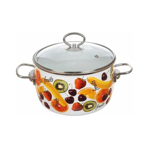 Кастрюля эмаль с ободком 2,0л FRUITS VITROSS 1SC165S\8SA185S прозрачная крышка