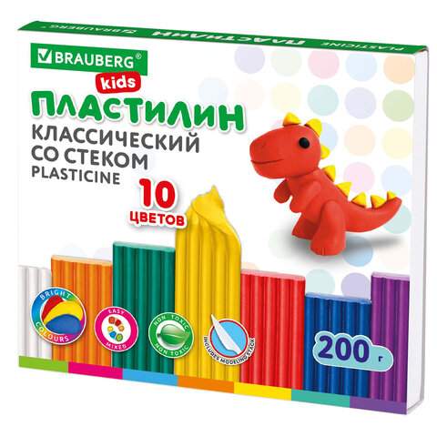 Пластилин BRAUBERG KIDS, 10 цветов, 200 г  106504