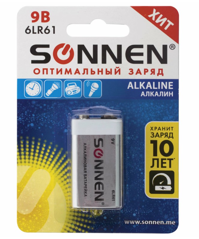 Батарейка крона 6LR61 9V SONNEN Alkaline 