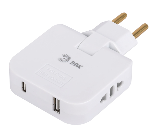 Разветвитель на 2 гнезда  ЭРА SPF-2-FL-USBC поворотный 2 розетки + 2USB A+C 10А белый