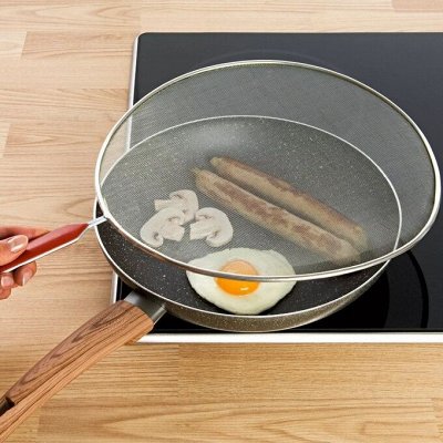 Крышка для сковороды 33 см с боковой ручкой (сетка) защита от брызг