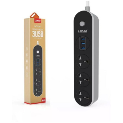 Сетевой фильтр LDNIO 3 местн. 1,6м, 10А+ 3 USB 5V, 3,4А SС3301