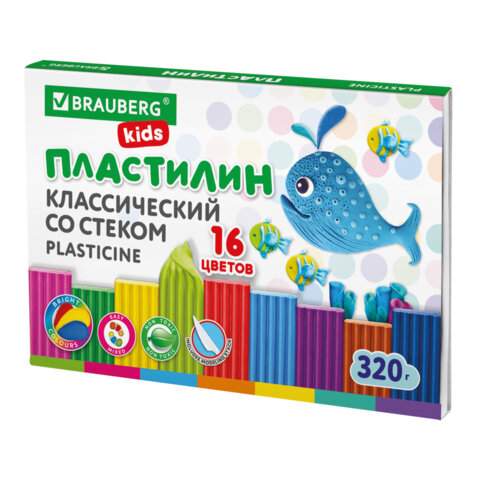 Пластилин BRAUBERG KIDS, 16 цветов, 320 г  106508