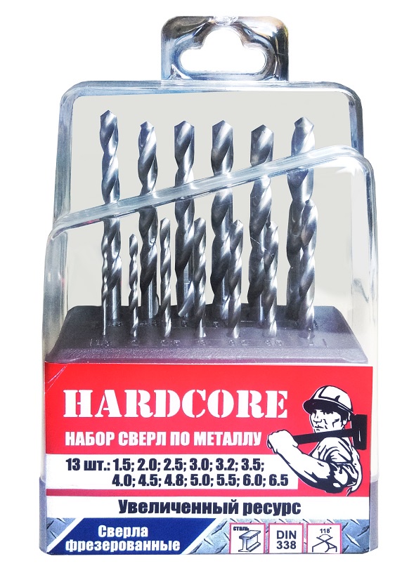 Набор сверл по металлу 1,5-6,5 мм 13 шт Hardcore 140000