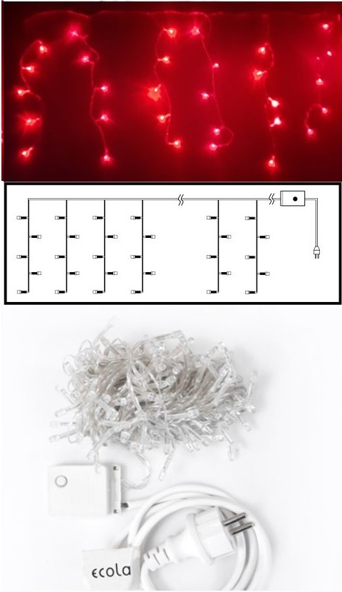 Гирлянда Ecola бахрома135 Led Красный  8 режимов прозрач.провод 5х0,5м N4YR05ELC IP44