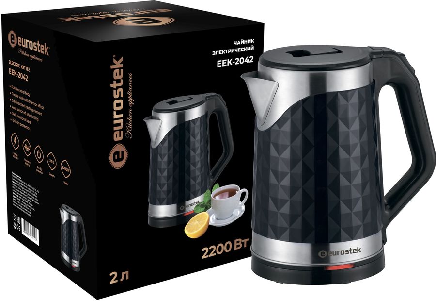 Чайник электрический металлический 2,0л, 2,2кВт Eurostek металл графити EEK-2042