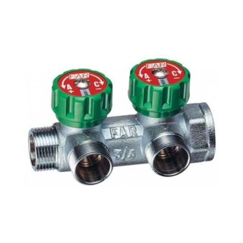 Коллектор латунь 3/4"х1/2 нар.с шар. кранами на 2 вых FAR 3821 3412