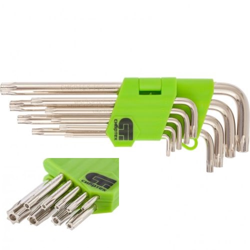 Ключи Tamper-Torx в наборе 9 шт: ТТ10-ТТ50.45x, закаленные, удлиненные, Сибртех 12322