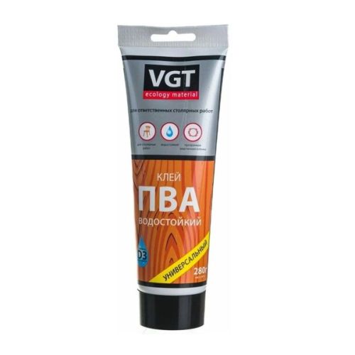 Клей ПВА VGT водостойкий для столярных работ 280 гр (тюбик) 12139