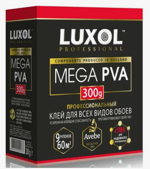 Клей обойный Luxol Mega PVA Professional для всех видов обоев 300гр