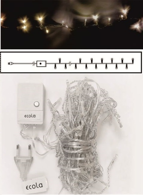Гирлянда Ecola 6м 100 Led 4000K нить 8 режимов прозр.провод N2YV06ELC IP20