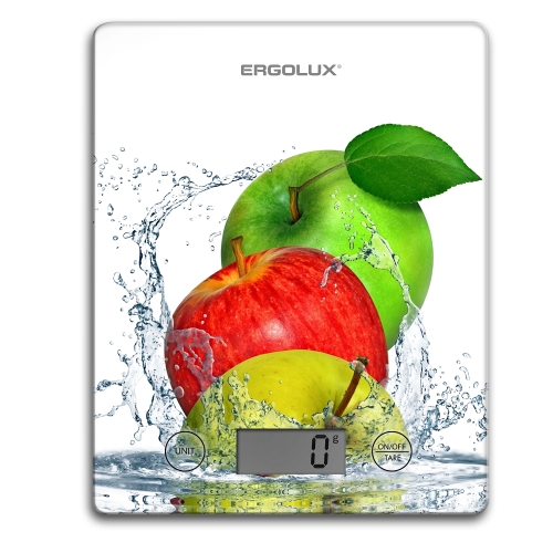 Весы кухонные ELX-SK02-C01 белые, яблоки  (от 1 г до 5 кг) 195*142мм Ergolux