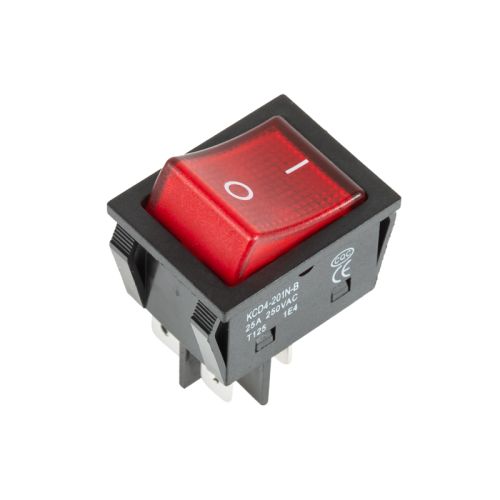 Выключатель клавишный с подсветкой 220V KCD4-101/4PN 25А (ON-OFF) красный 36-2343