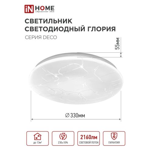 Светильник светодиодный накладной круглый Глория 24W 220V 4000К 2160Lm белый 330мм IP20