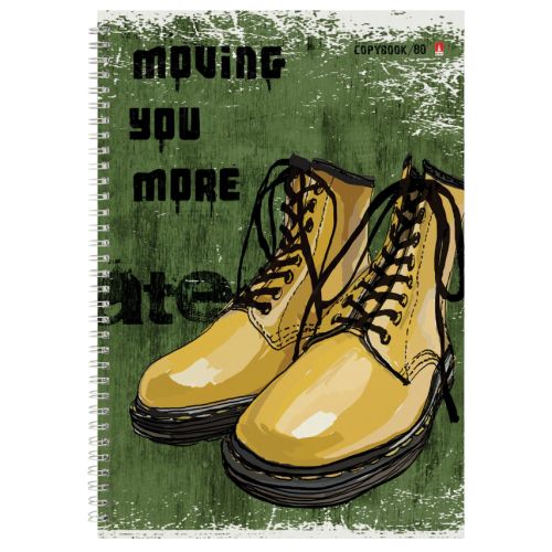 Тетрадь 80 листов, А4 АЛЬТ гребень, клетка, глянцевая ламинация, "BOOTS" 7-80-1120