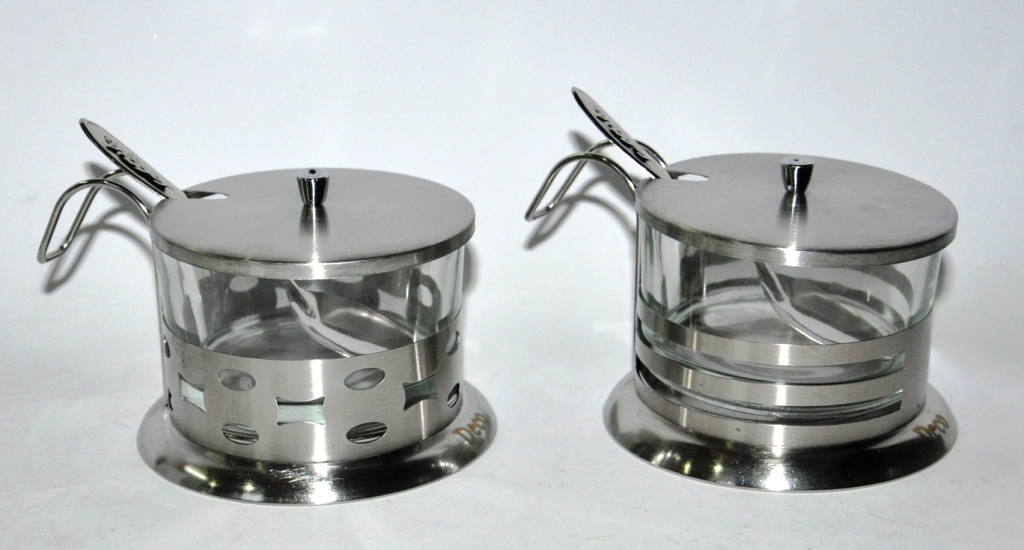 Сахарница с ложкой, стекло, нерж. сталь d-10.5 см, h-8 см. 190 мл Deco