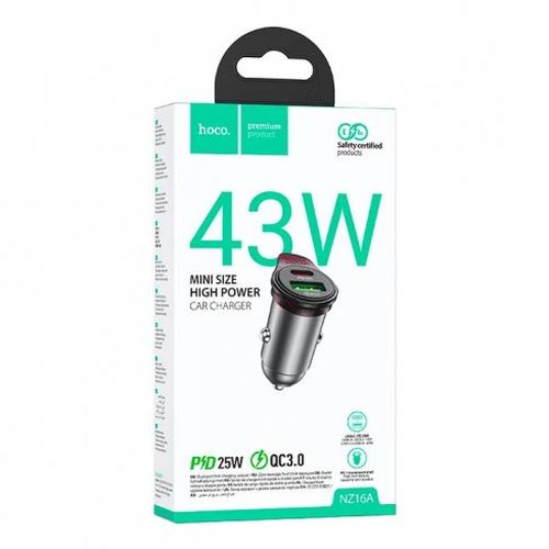 Авто зарядное устройство в прикуриватель HOCO 2 порта USB -TYPE-C 25W NZ16A
