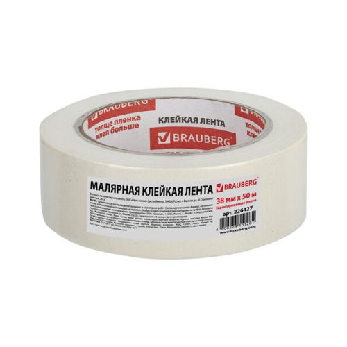 Лента малярная бумажная 38 мм х 50 м крепированная BRAUBERG 226427