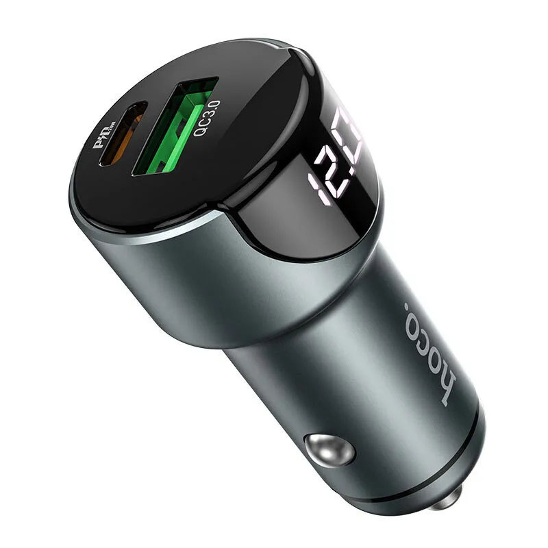 Авто зарядное устройство в прикуриватель HOCO USB 2 порта USB+Type-C PD20W+QC3.0 с индикацией Z42/50