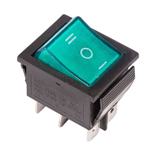 Выключатель клавишный с подсветкой 220V KCD4-101/( 6с) 15А (ON-OFF-ON) зеленый 36-2392
