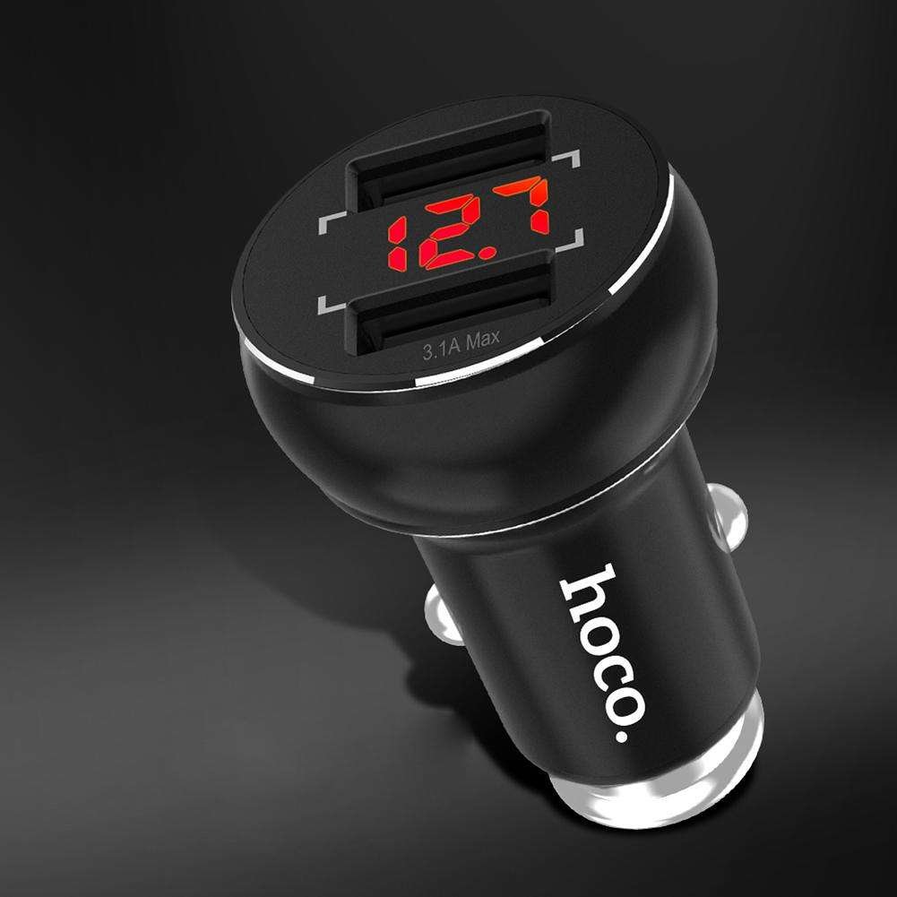 Зарядное устройство в прикуриватель USB 2 вых. 5в, 3,1А, LED-дисплей  hoco