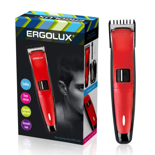 Машинка для стрижки волос, 10Вт, 220-240В ERGOLUX ELX-HT01-C43 красный аккум в компл