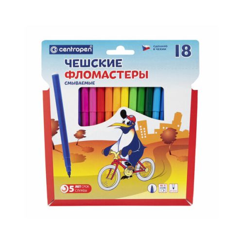 Фломастер 18 ЦВЕТОВ CENTROPEN "Пингвины" 1886