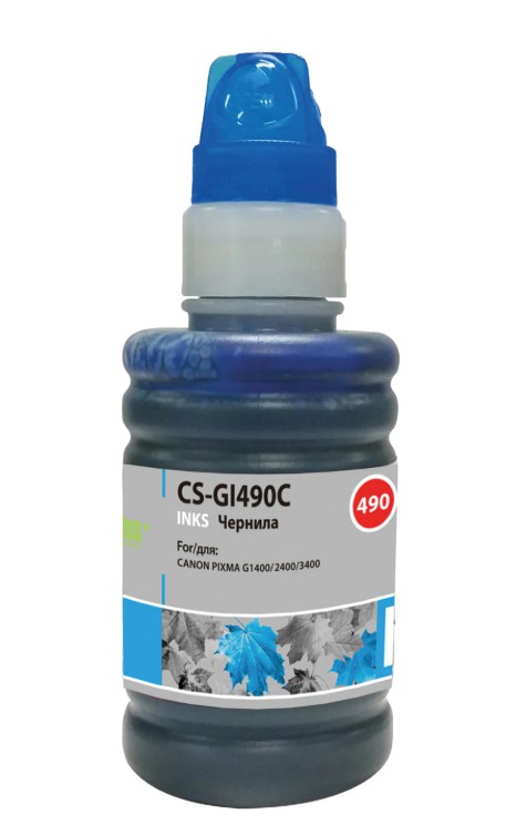 Чернила CACTUS (CS-GI490C) для СНПЧ CANON Pixma G1400/G2400/G3400, голубые, 0,1 л