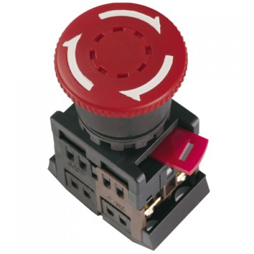 Кнопка c фиксацией ИЭК "Грибок" AE22 230B 1з+1р красный