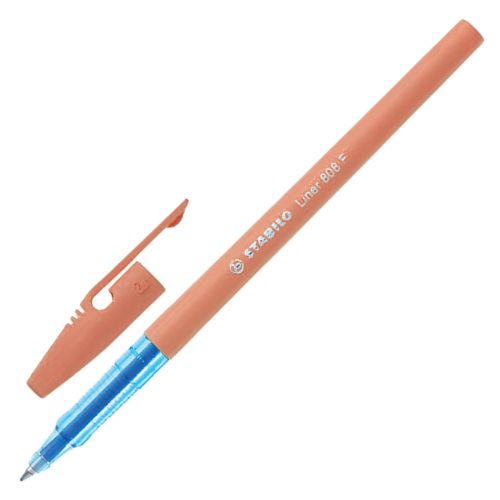Ручка шариковая синяя 0,30mm STABILO "Liner" корпус персиковый 143288