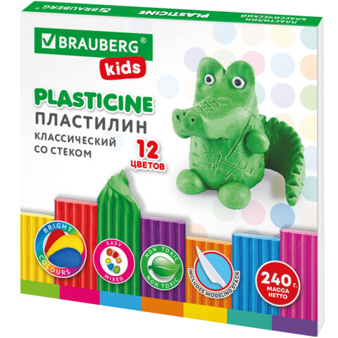 Пластилин BRAUBERG KIDS, 12 цветов, 240 г  106436