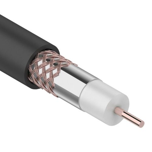 Коаксиальный телевизионный кабель RG-6U+CU, 75 Ом, с медной жилой, черный (OUTDOOR)