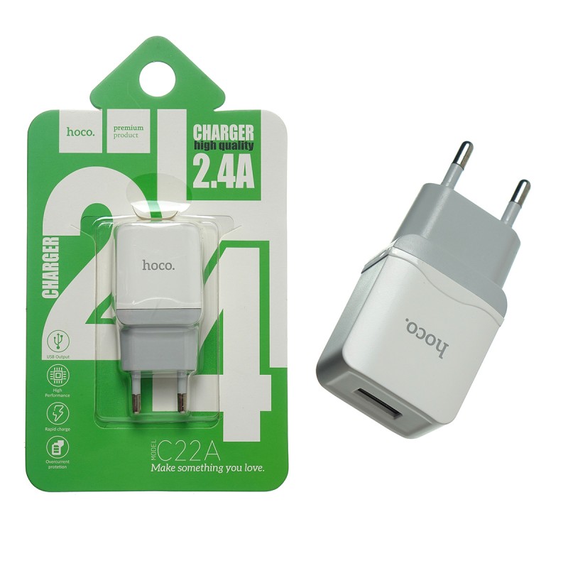 Зарядное устройство сетевое USB 1 порт 220V 2.4A Hoco C22A