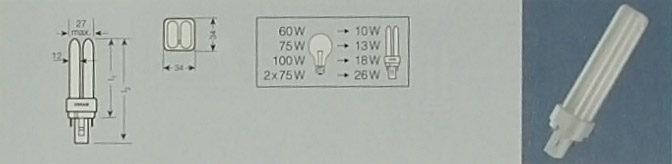 Лампа люминесцентная компактная DULUX D 26W/21-840 G24d-3 OSRAM