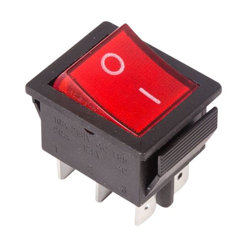 Выключатель клавишный с подсветкой 250V 15А (6С) (ON-ON) красный 36-2350