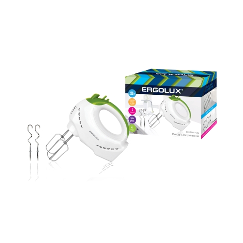 Миксер ручной ELX-EM01-C34 бело-салатовый (200 Вт, 220-240В) ERGOLUX 