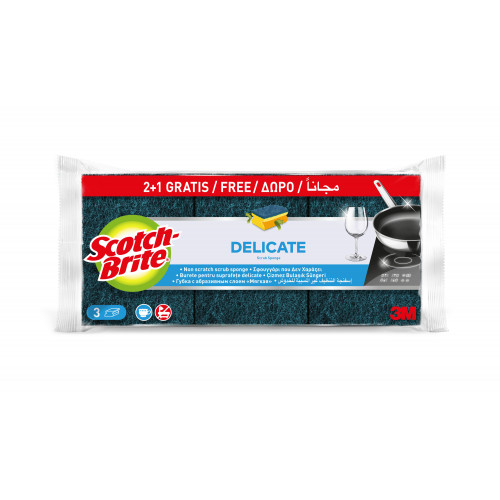 Губка для мытья посуды Scotch-Brite Delicat с абразивным слоем мягкая формованная 2+1 шт D-2+1