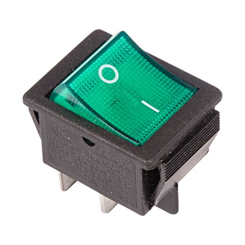 Выключатель клавишный с подсветкой 220V KCD4-101/4PN 16А (ON-OFF) зеленый 36-2332